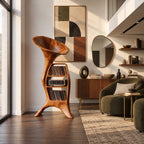 Handcrafted Wood Record Player Stand With Sculptural Horn Form For Entryway