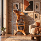 Handcrafted Wood Record Player Stand With Sculptural Horn Form For Entryway