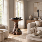 Modern Wood Record Player Stand With Tree Root Base For Living Room