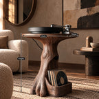 Modern Wood Record Player Stand With Tree Root Base For Living Room