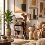 Mid Century Sculptural Wood Vinyl Cabinet With Open Shelves