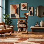 Mid Century Sculptural Wood Vinyl Cabinet With Open Shelves