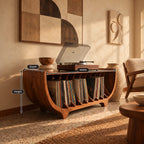 Contemporary Curved Wood Vinyl Record Stand With Divided Slots