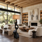 Sculptural Twisted Wood Floor Lamp With Fabric Shade For Living Room