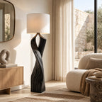Handcrafted Twisted Wood Floor Lamp With Linen Shade For Living Room