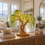 Rustic Sculptural Tree Table Lamp With Warm Light Canopy For Living Room