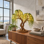 Rustic Sculptural Tree Table Lamp With Warm Light Canopy For Living Room