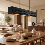 Artisan Wood Beam Pendant Light With Flowing Wave Carving For Dining Room