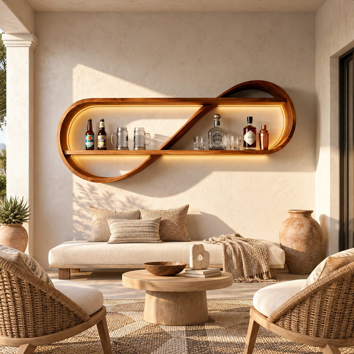 Scandinavian Open Shelf Wood Wine Rack For Kitchen And Dining Room