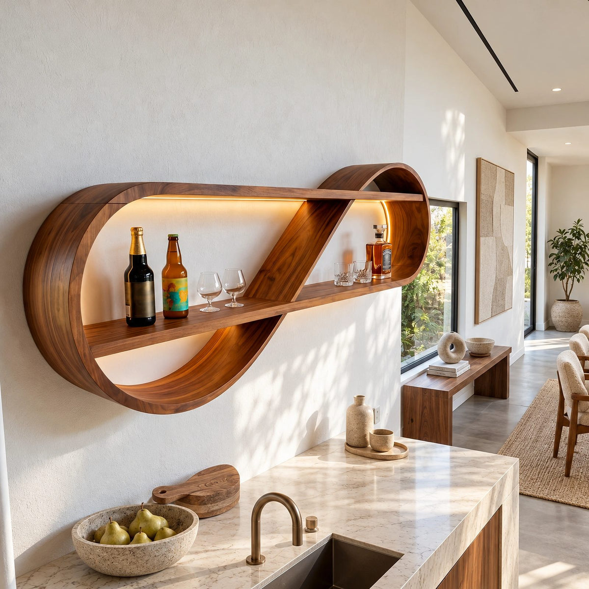 Scandinavian Open Shelf Wood Wine Rack For Kitchen And Dining Room