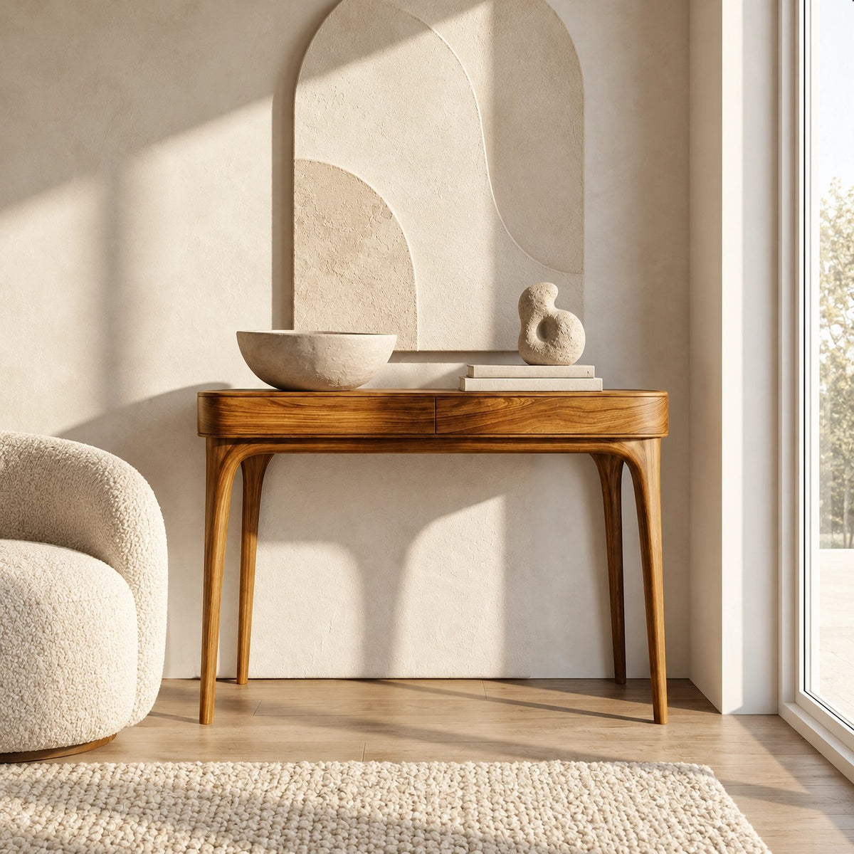 Minimalist Solid Wood Console Table With Drawer For Entryway