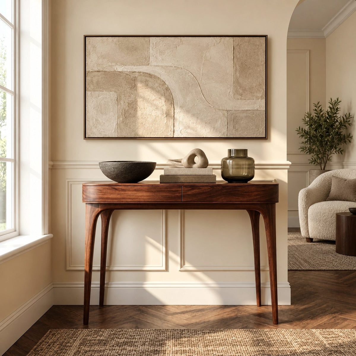 Minimalist Solid Wood Console Table With Drawer For Entryway