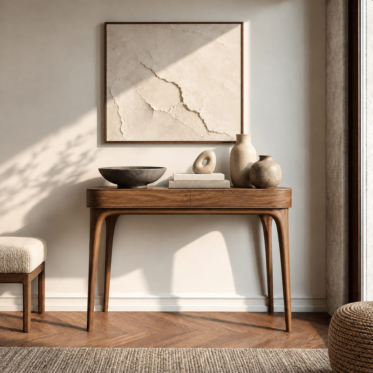 Minimalist Solid Wood Console Table With Drawer For Entryway