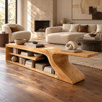 Modern Curved Wood Console Table With Open Shelf For Entryway