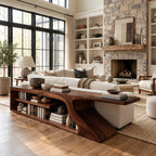 Modern Curved Wood Console Table With Open Shelf For Entryway