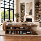 Modern Curved Wood Console Table With Open Shelf For Entryway