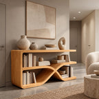 Sculptural Loop Base Wood Console Table With Open Shelf For Entryway