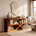 Sculptural Loop Base Wood Console Table With Open Shelf For Entryway