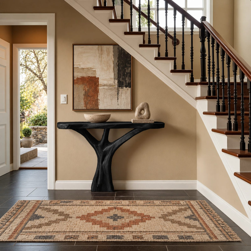 Organic Live Edge Console Table With Sculptural Root Base For Entryway