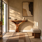 Organic Live Edge Console Table With Sculptural Root Base For Entryway