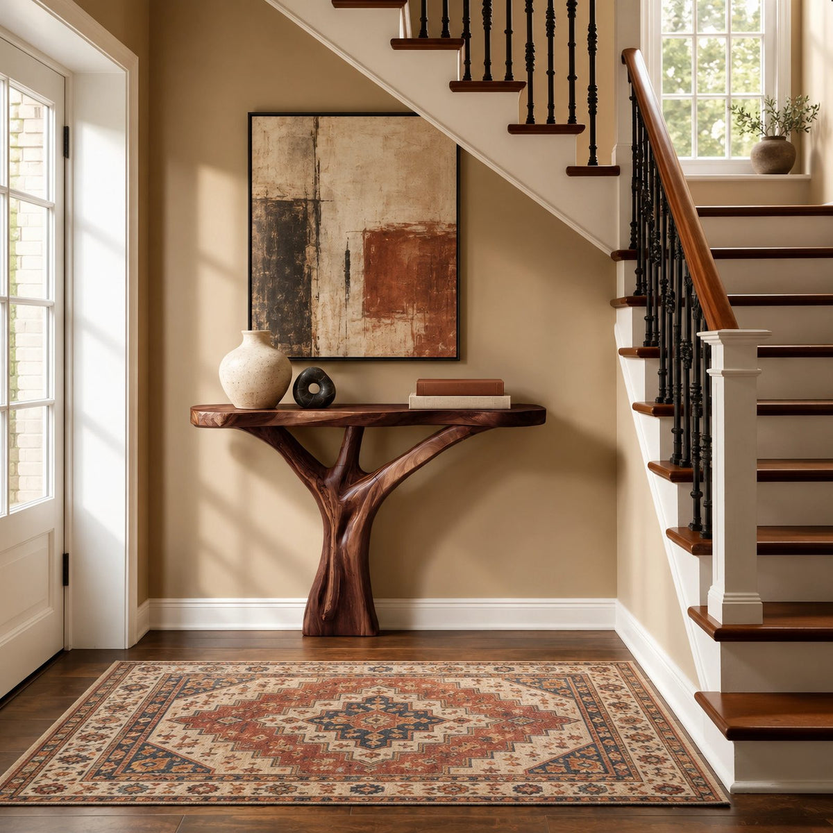 Organic Live Edge Console Table With Sculptural Root Base For Entryway