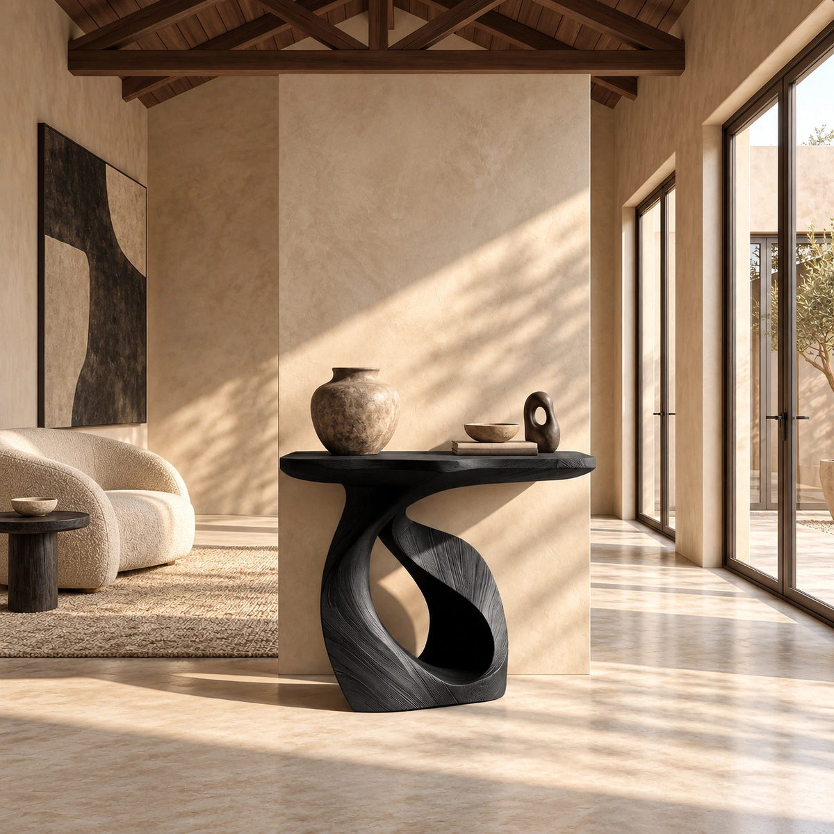 Contemporary Spiral Base Wood Console Table For Entryway