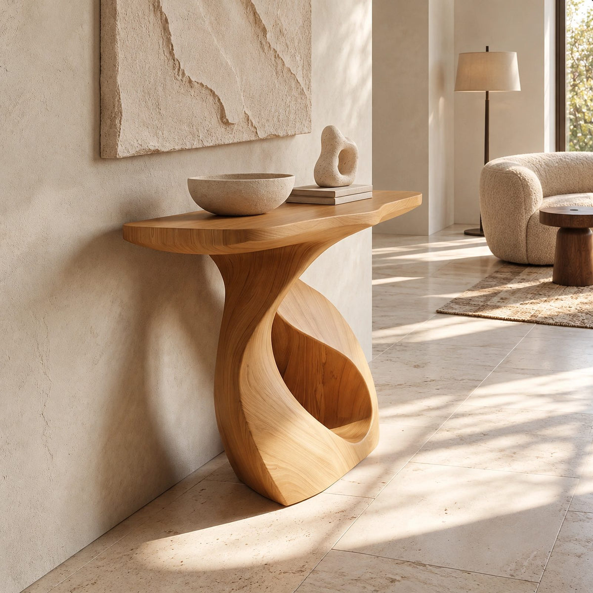 Contemporary Spiral Base Wood Console Table For Entryway