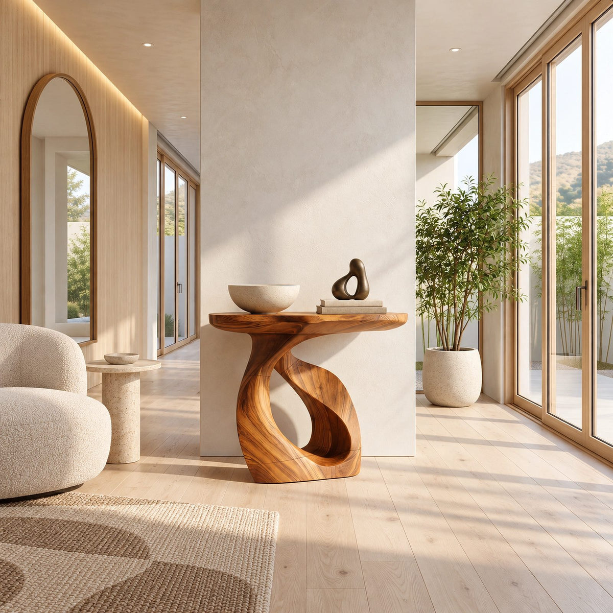 Contemporary Spiral Base Wood Console Table For Entryway