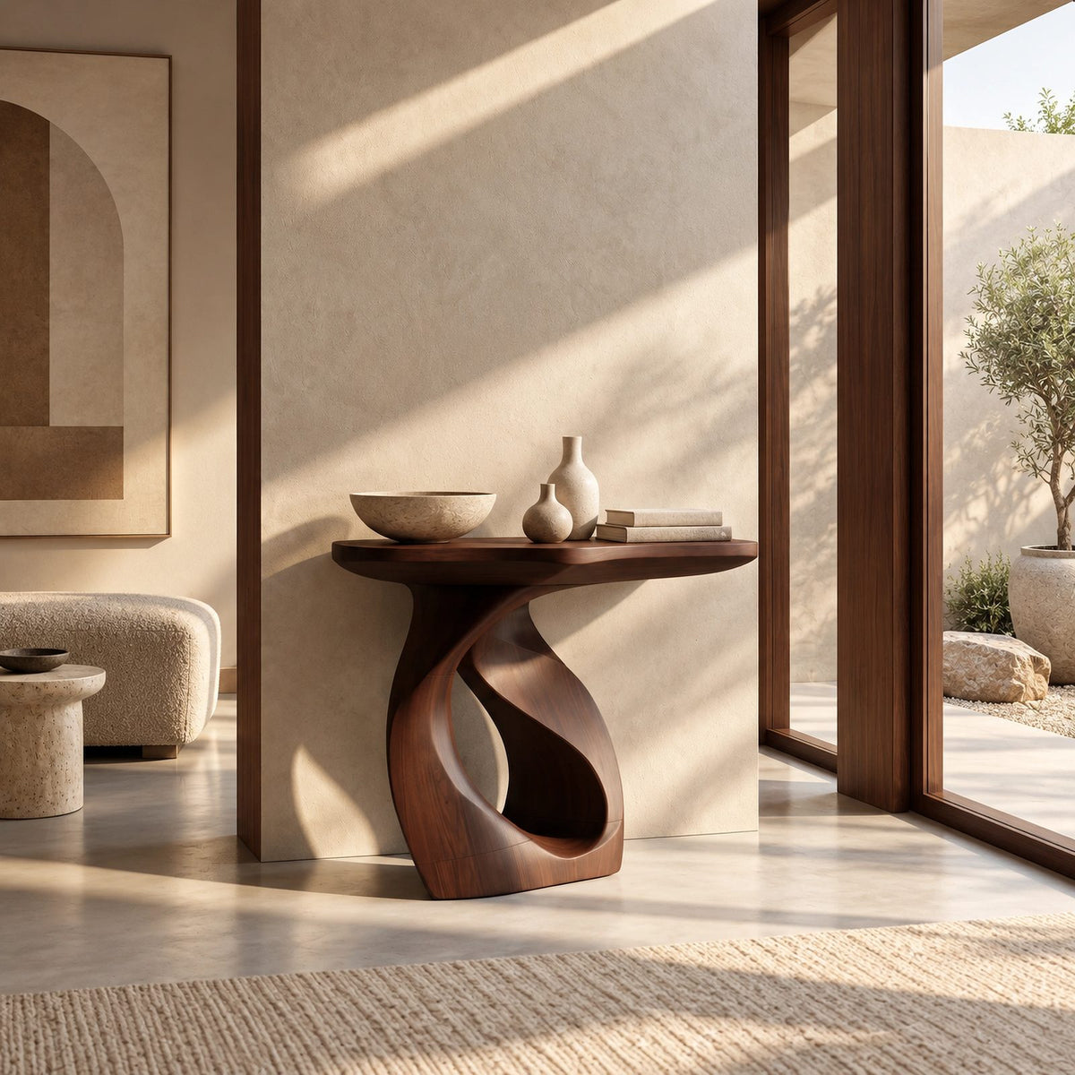 Contemporary Spiral Base Wood Console Table For Entryway