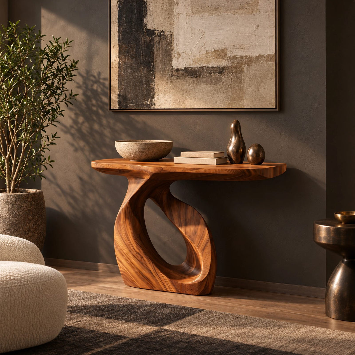 Contemporary Spiral Base Wood Console Table For Entryway