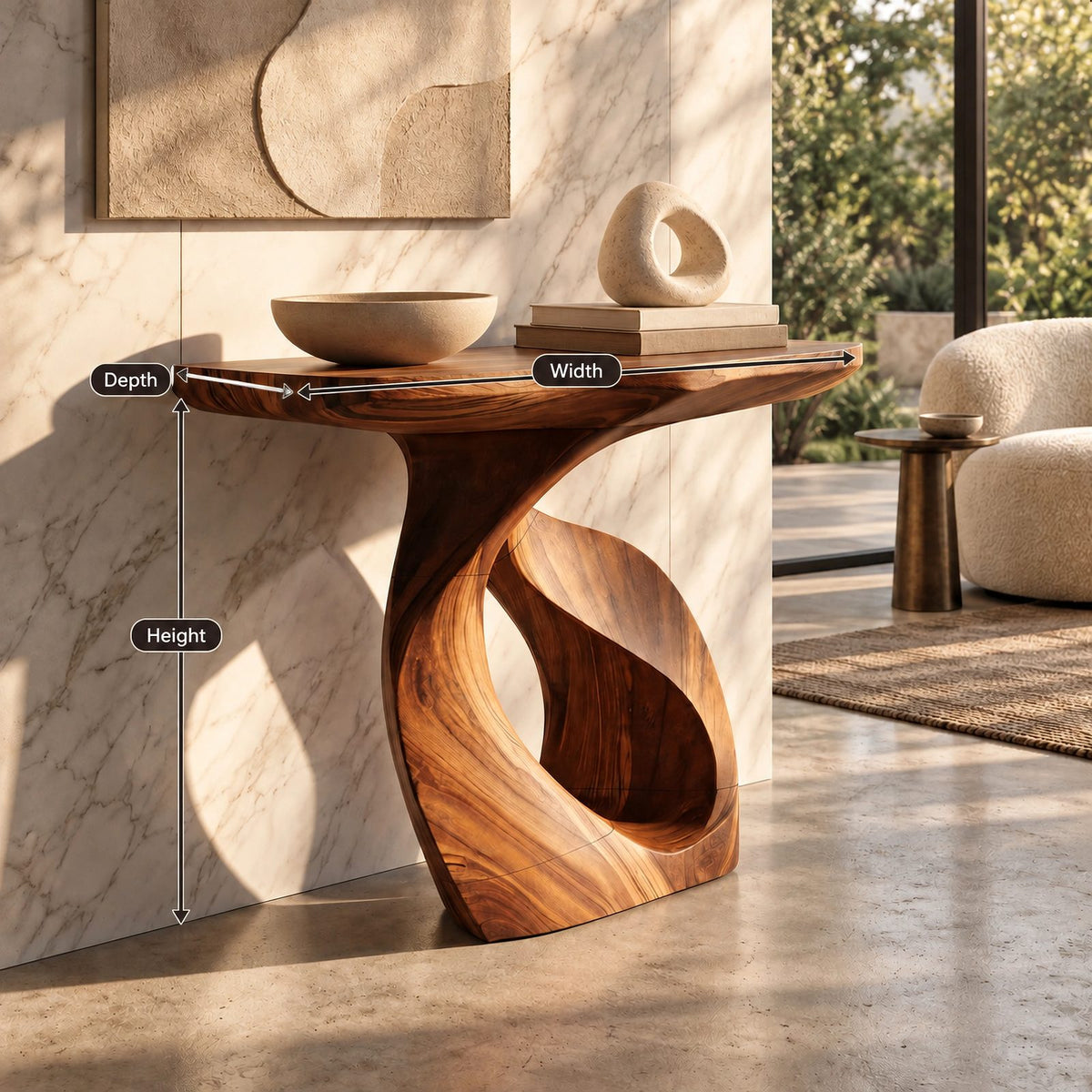 Contemporary Spiral Base Wood Console Table For Entryway