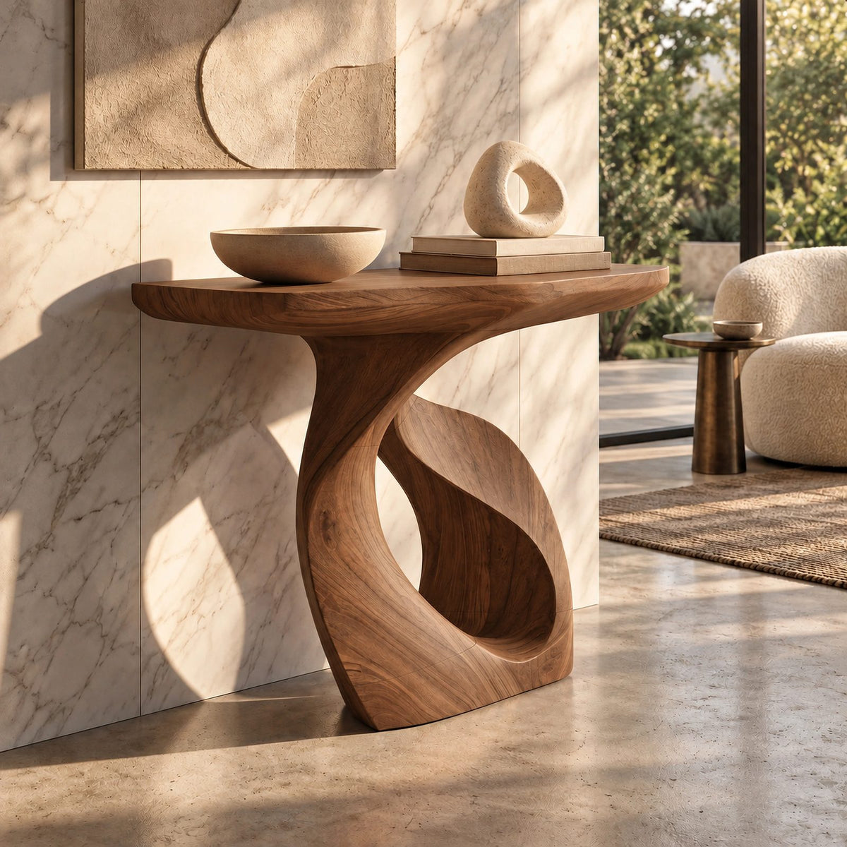 Contemporary Spiral Base Wood Console Table For Entryway