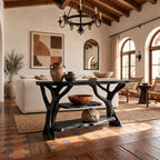 Rustic Tree Branch Console Table With Open Shelf For Entryway