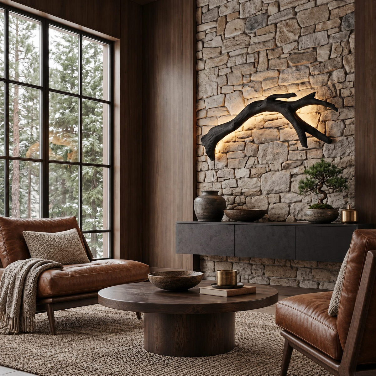 Rustic Branch Wood Wall Sconce With Backlit Glow For Bedroom