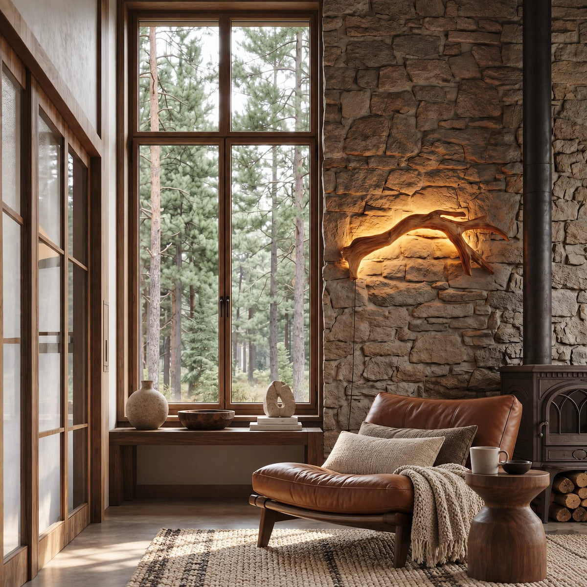 Rustic Branch Wood Wall Sconce With Backlit Glow For Bedroom