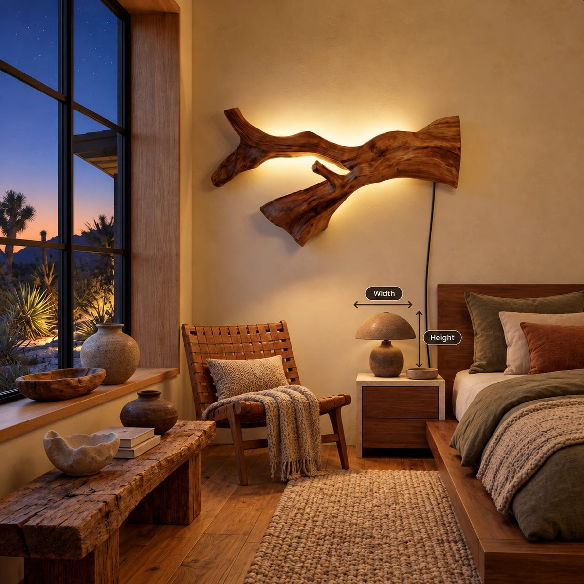 Organic Branch Wood Wall Sconce With Backlit Glow For Hallway