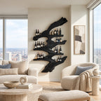 Rustic Branch Wood Wine Rack With Multi Tier Shelves For Dining Room