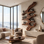 Rustic Branch Wood Wine Rack With Multi Tier Shelves For Dining Room