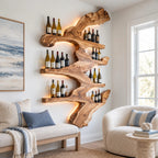 Rustic Branch Wood Wine Rack With Multi Tier Shelves For Dining Room