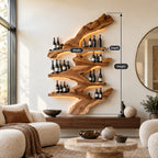 Rustic Branch Wood Wine Rack With Multi Tier Shelves For Dining Room
