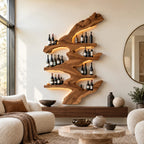 Rustic Branch Wood Wine Rack With Multi Tier Shelves For Dining Room