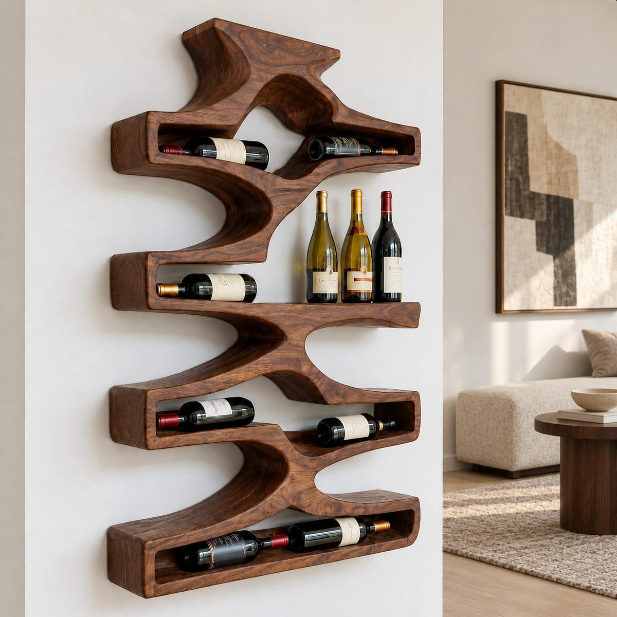 Contemporary Branch Wood Wine Rack For Dining Room