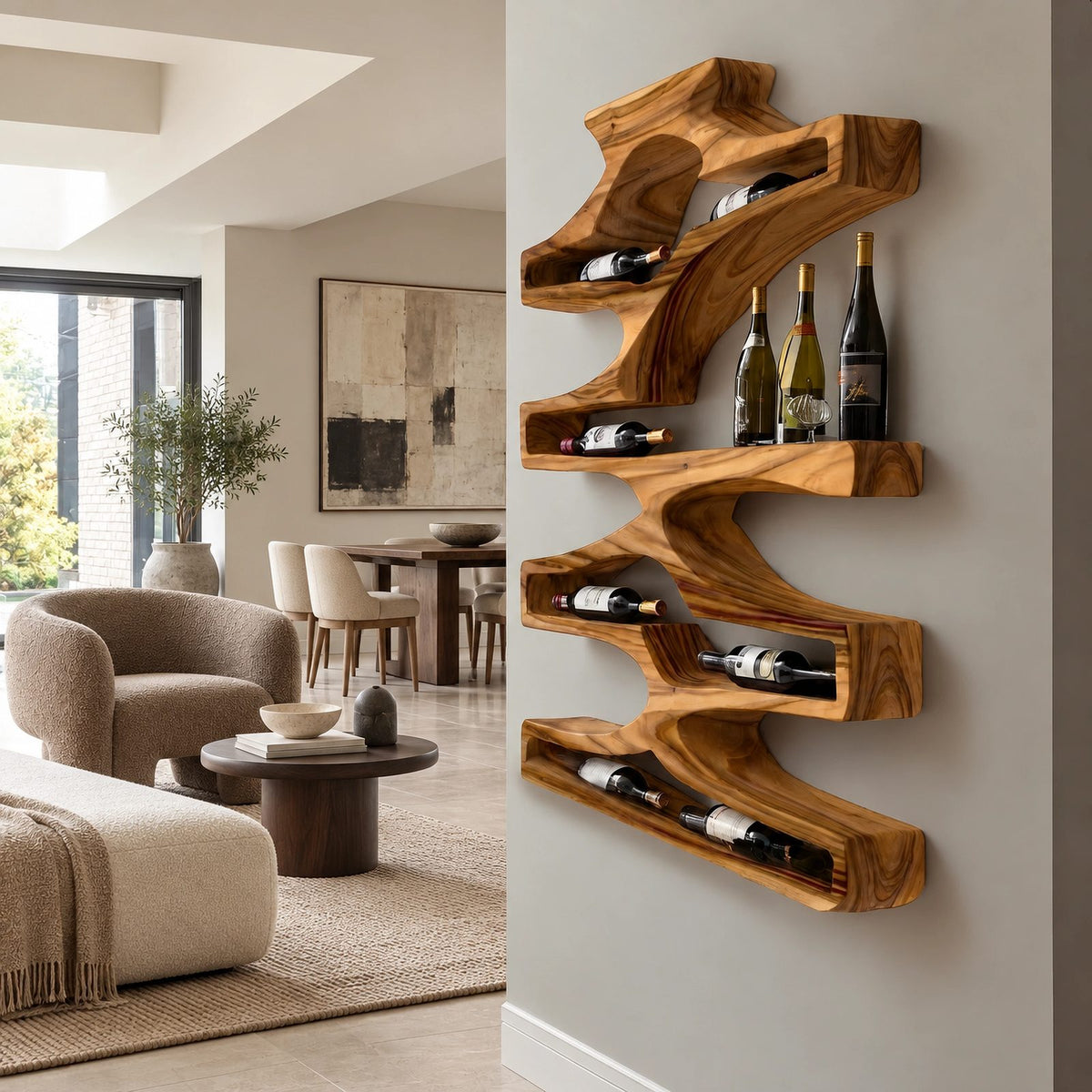 Contemporary Branch Wood Wine Rack For Dining Room
