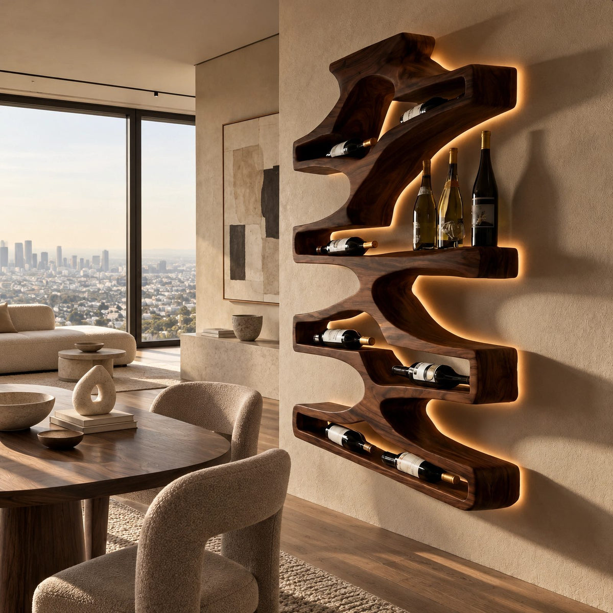 Contemporary Branch Wood Wine Rack For Dining Room