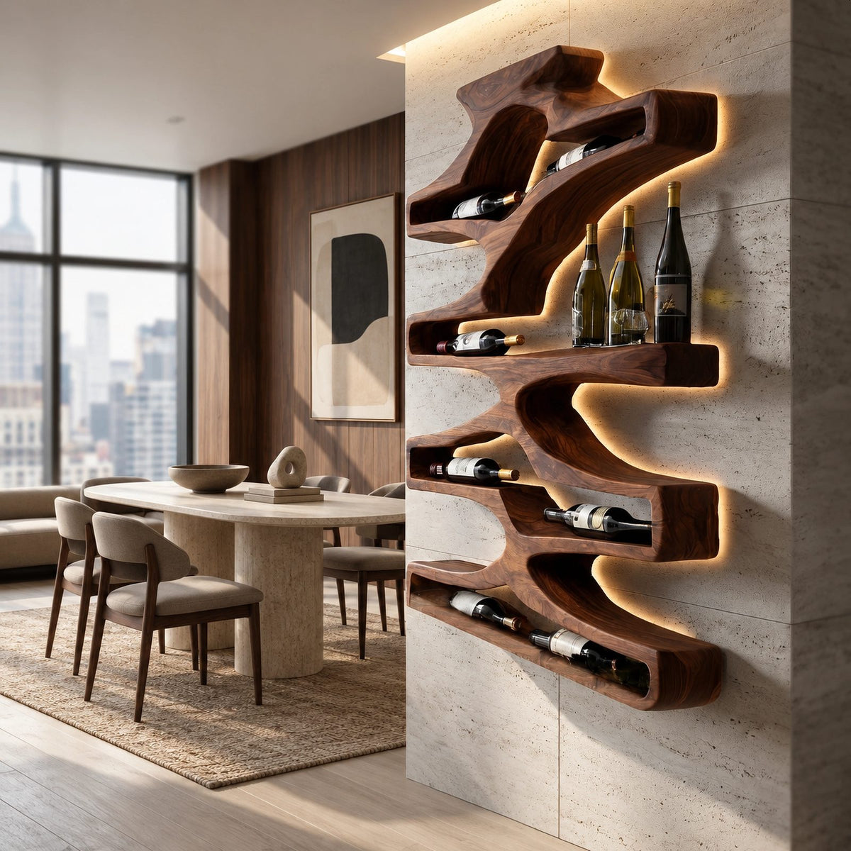 Contemporary Branch Wood Wine Rack For Dining Room