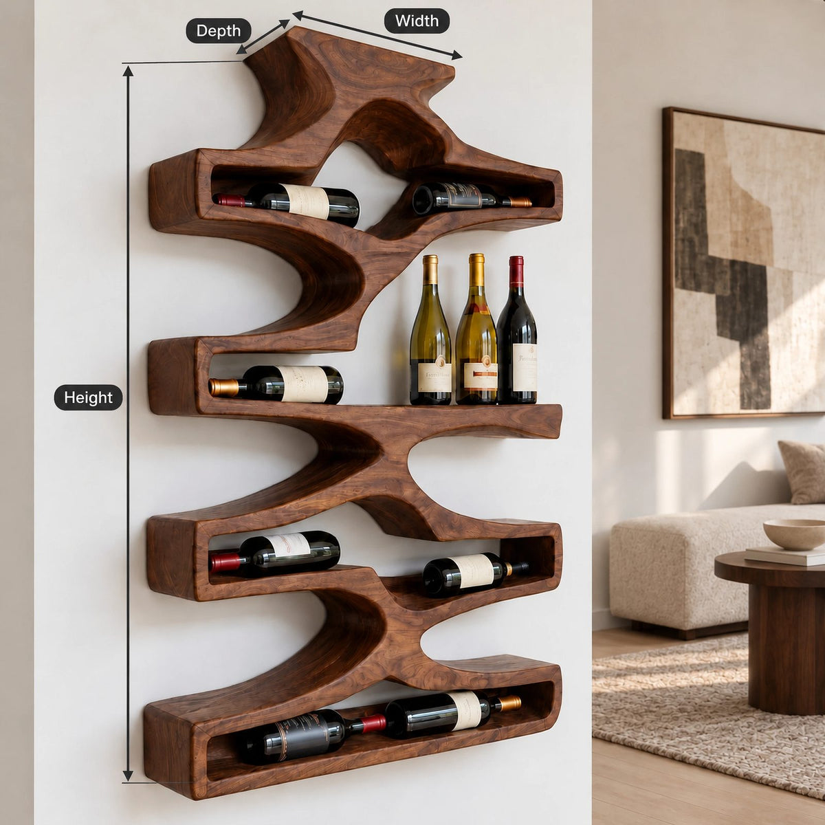 Contemporary Branch Wood Wine Rack For Dining Room