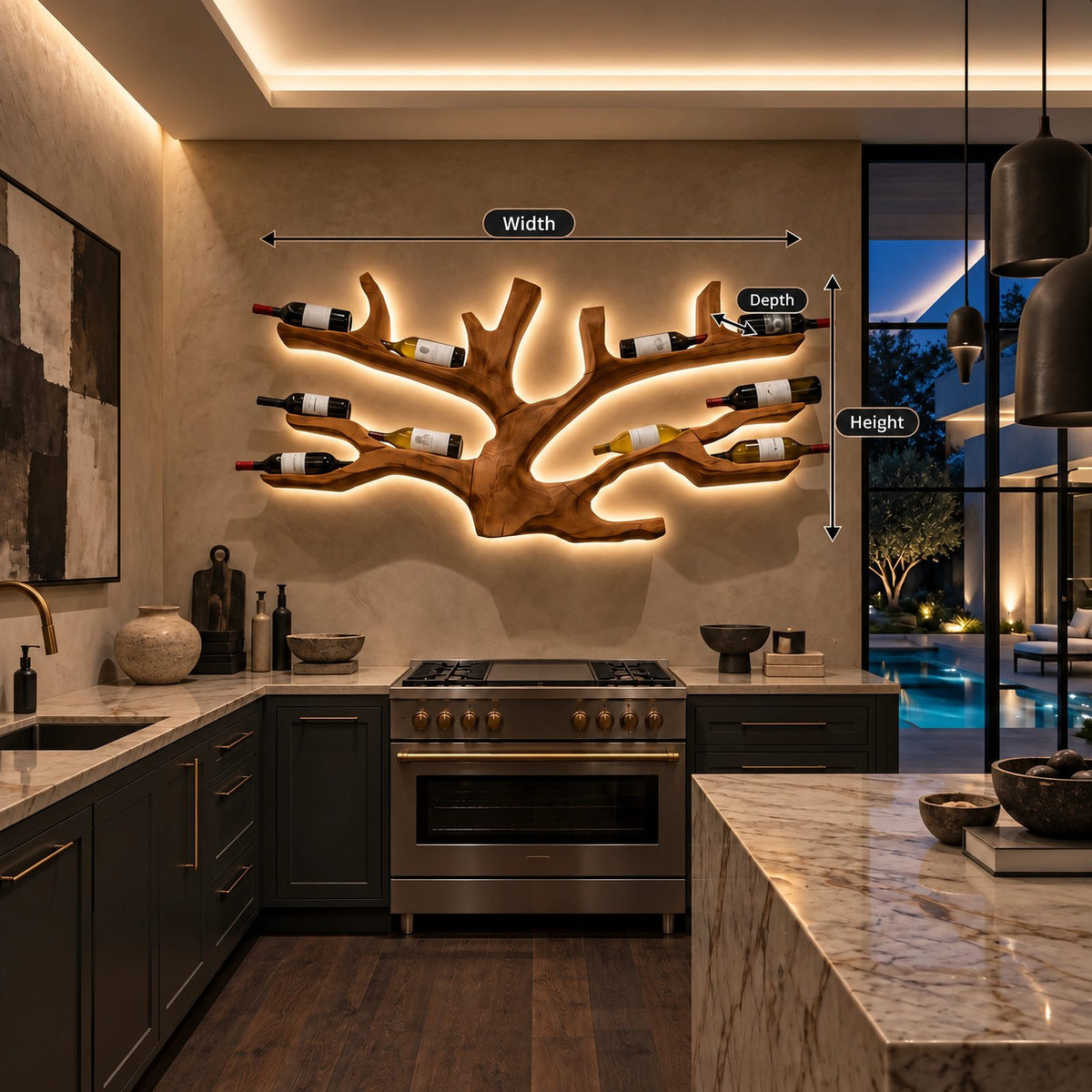 Artistic Branch Wood Wine Rack With Branching Open Pockets For Home Bar