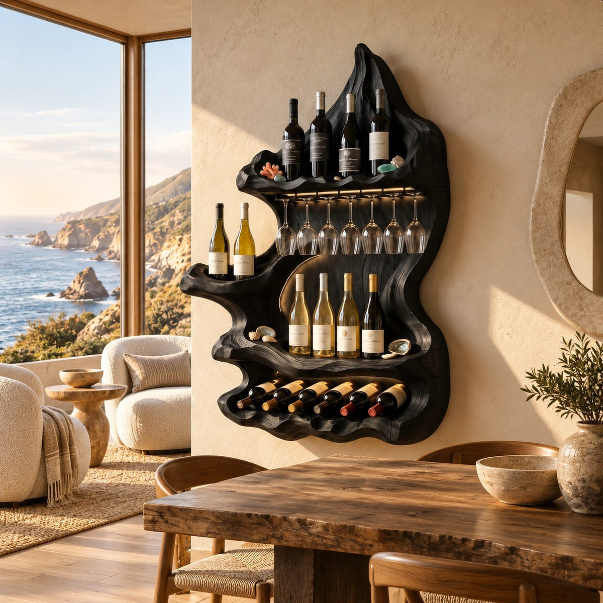 Organic Mountain Inspired Wood Wine Rack For Dining Room