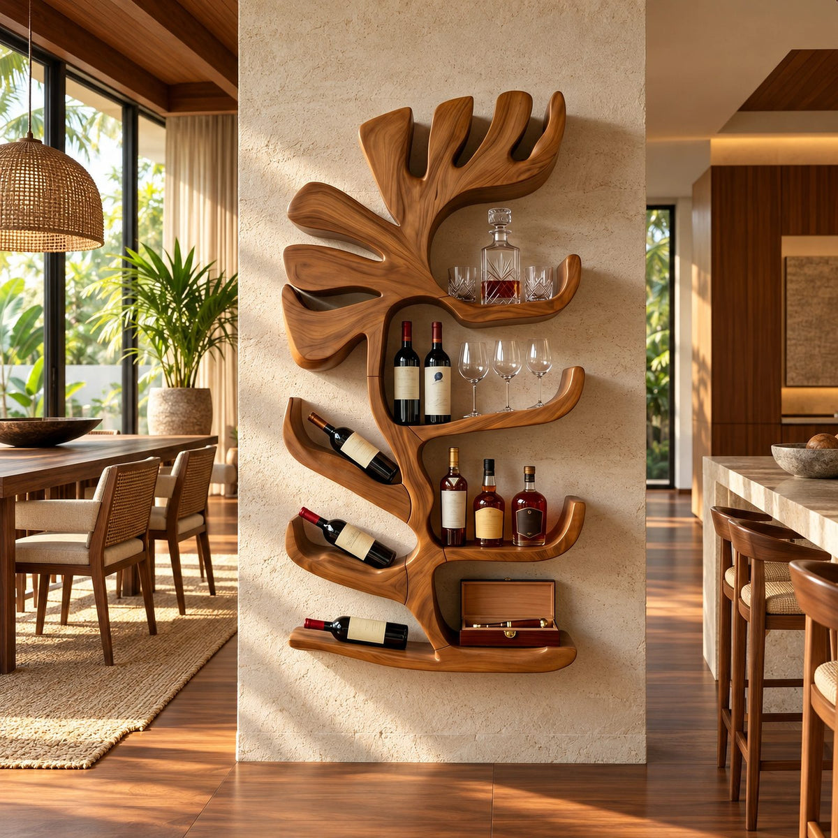Sculptural Organic Wall Wine Rack With Bottle Niches For Living Room