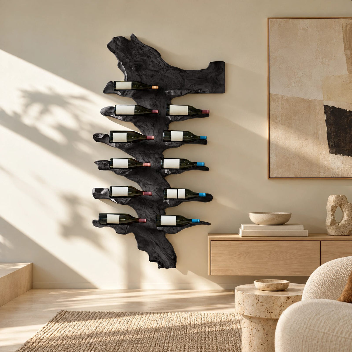 Handcrafted Live Edge Wood Wine Rack With Natural Edge Design For Home Bar